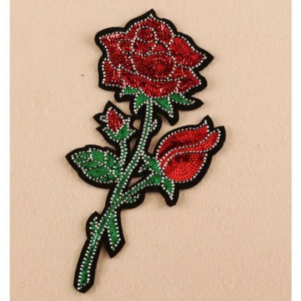 NWOT Sequin Rose Patch, Beaded, Sew On Applique Patch - 11.5" x 6"